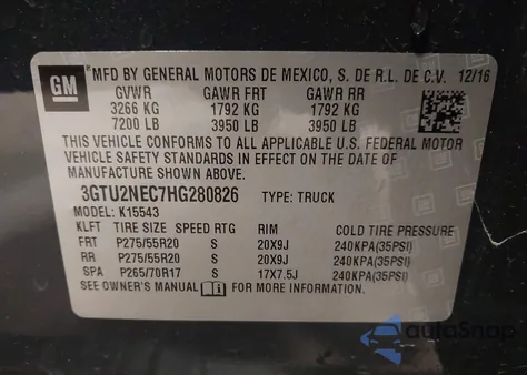 2017 GMC Sierra 1500 Slt z USA, uszkodzony, nr VIN 3GTU2NEC7HG280826